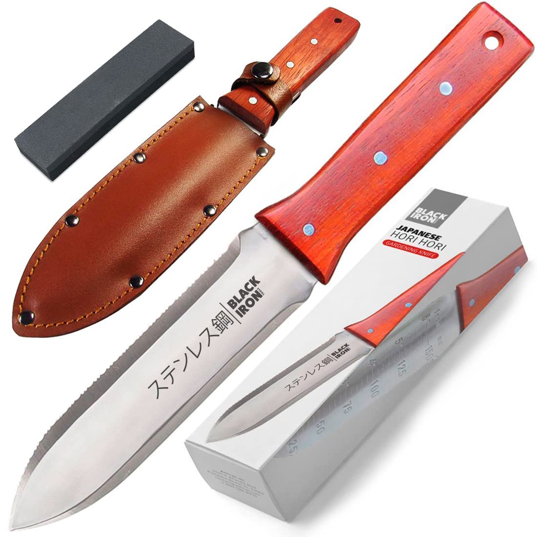 Black Iron Hori Hori knife with 7-inch blade for versatile gardening tasks