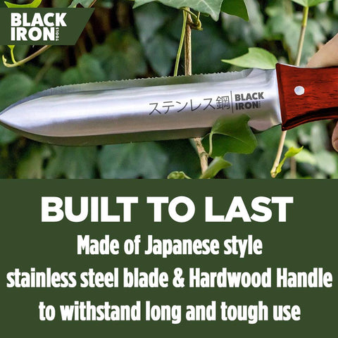 Black Iron Hori Hori knife depth scale for precise planting depth measurement