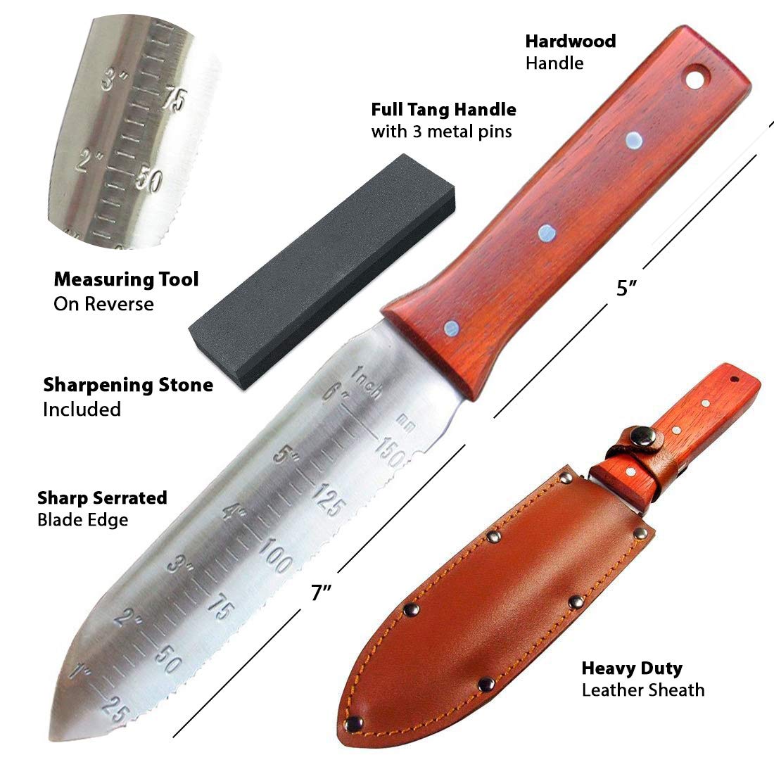 Black Iron Hori Hori knife wooden handle provides secure grip