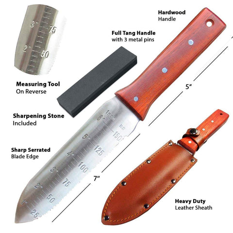 Black Iron Hori Hori knife wooden handle provides secure grip