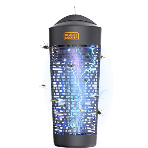 Black+Decker bug zapper with table base for versatile backyard setup.