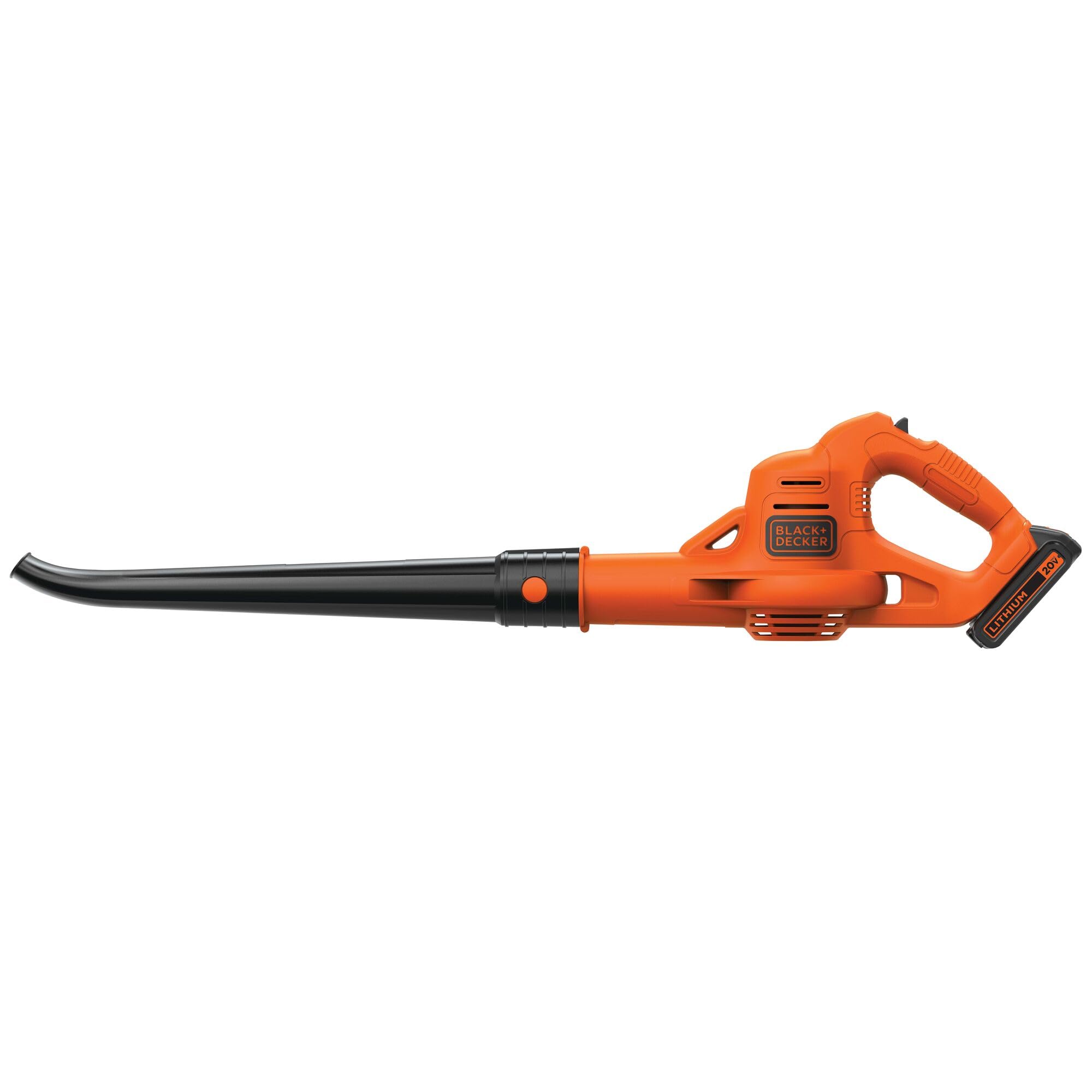 BLACK+DECKER cordless leaf blower showing 130 mph air sweep for driveways and decks