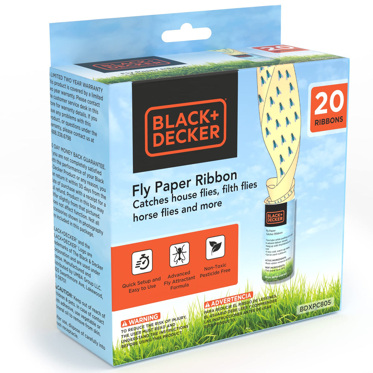 Black+Decker fruit fly trap ribbon closeup shows ultra-sticky surface for quick capture.