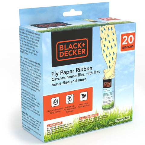 Black+Decker fruit fly trap ribbon closeup shows ultra-sticky surface for quick capture.