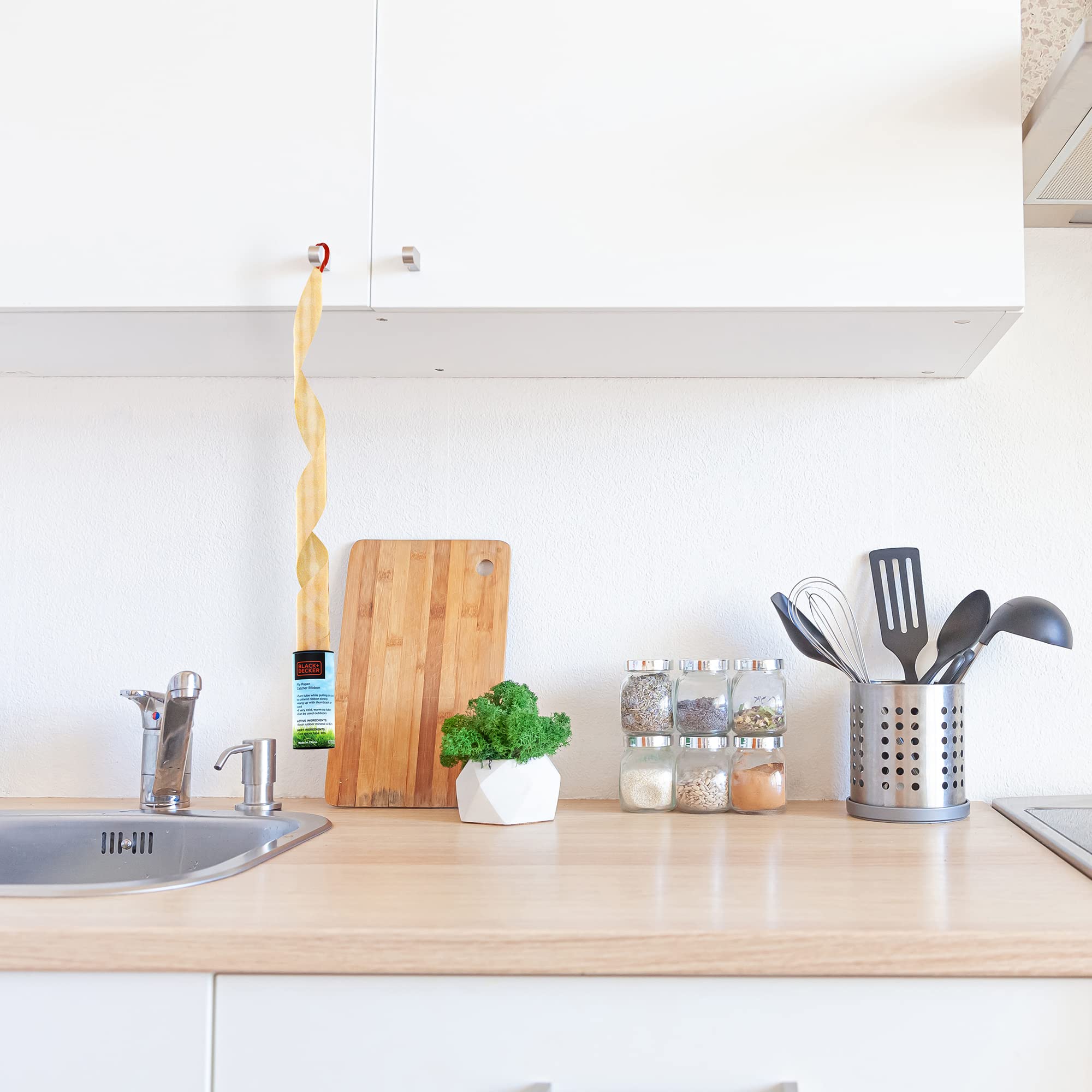 Black+Decker kitchen setup shows spray-free fly control option.