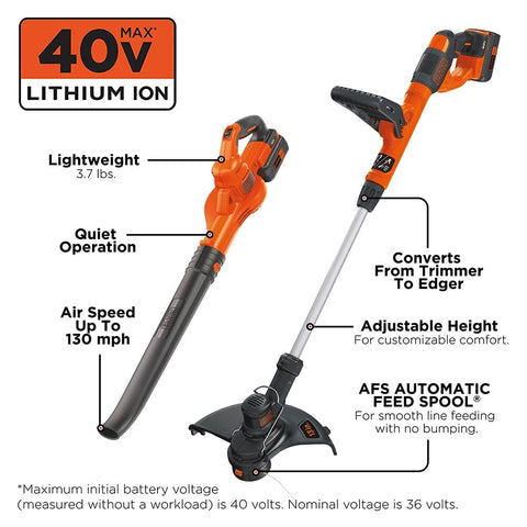 BLACK+DECKER LCC340C sweeper clears debris at up to 130 MPH.