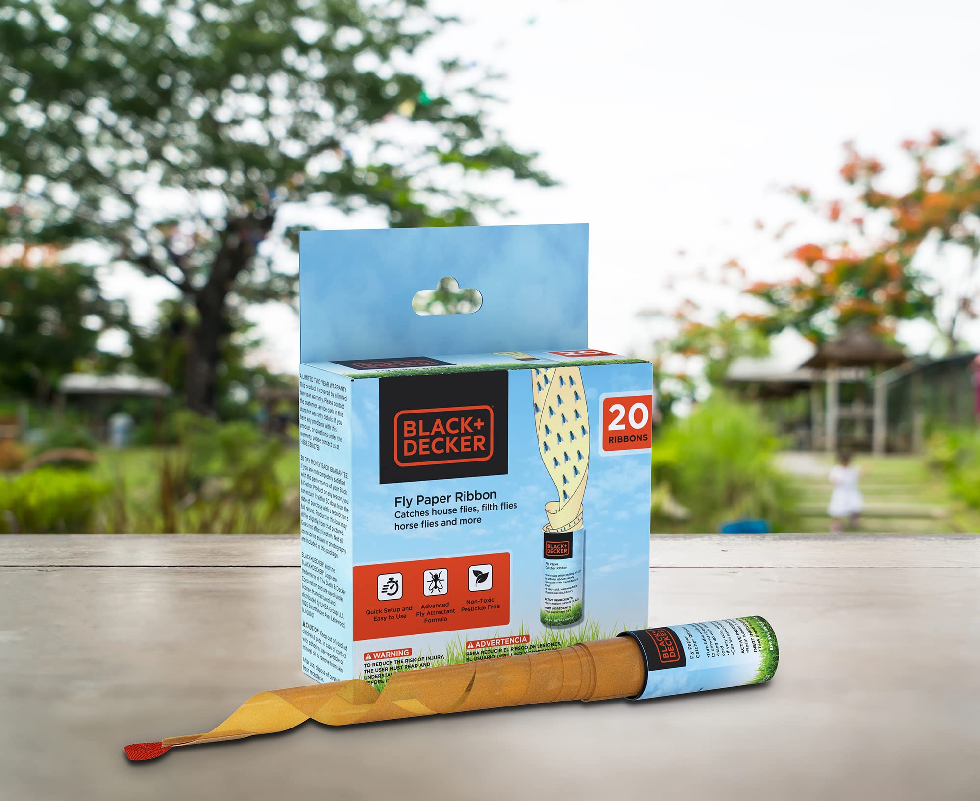 Black+Decker outdoor trap on patio illustrates versatile pest management.