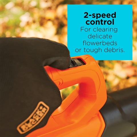 BLACK+DECKER 20V MAX blower provides up to 320 CFM airflow for leaves.
