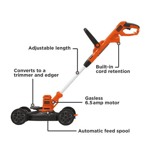 BLACK+DECKER BESTA512CM edger rotation demonstrates easy lawn edge along borders.