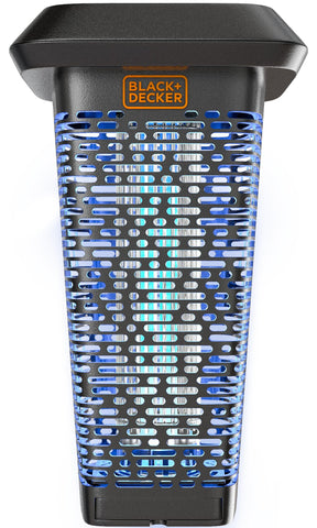 BLACK+DECKER Bug Zapper mounted on patio at dusk deterring flies and mosquitoes