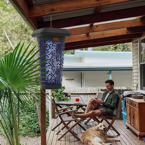 BLACK+DECKER Bug Zapper hanging via ring and chain for versatile placement