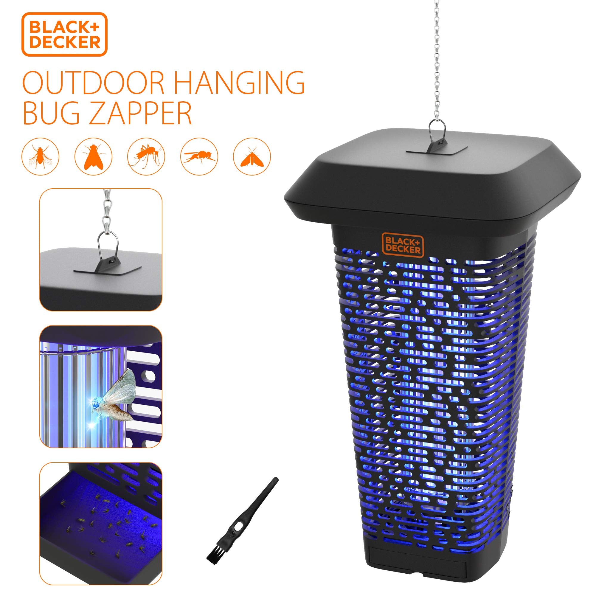 BLACK+DECKER Bug Zapper UV lamp glows softly for safe, low-noise night use