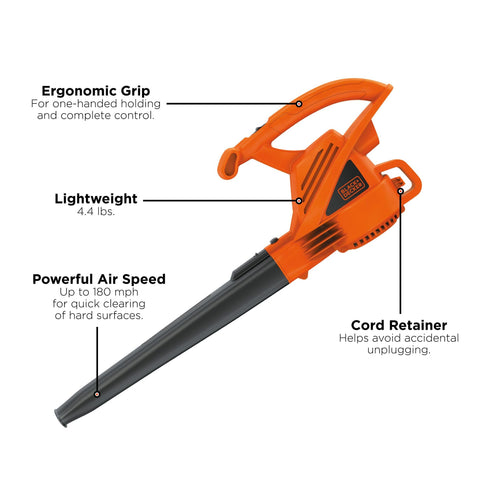 BLACK+DECKER LB700 with 7 Amp motor delivers strong airflow for debris removal.