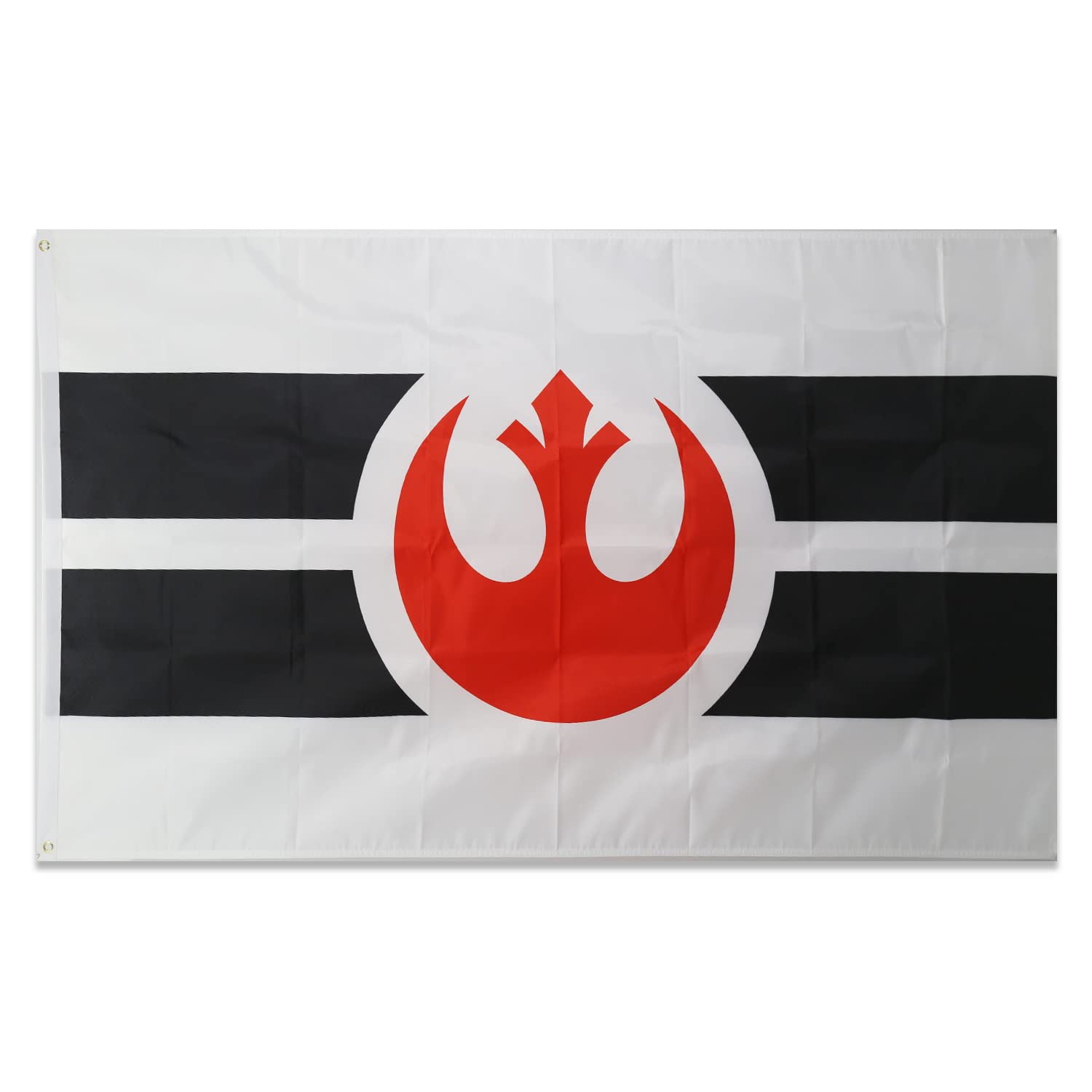 BlackEmperor Rebel Alliance flag banner brass grommets closeup for easy hanging.