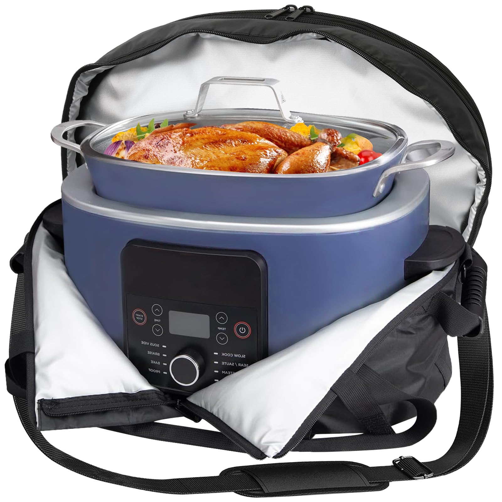 Blackhoso Ninja Crock Pot carry bag back view with secure transport.