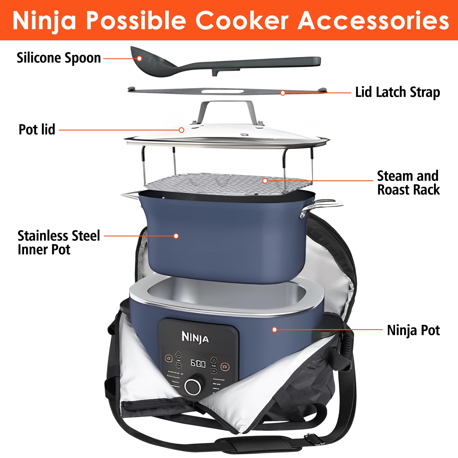 Blackhoso Ninja Crock Pot carry bag internal straps keeping cooker secure.