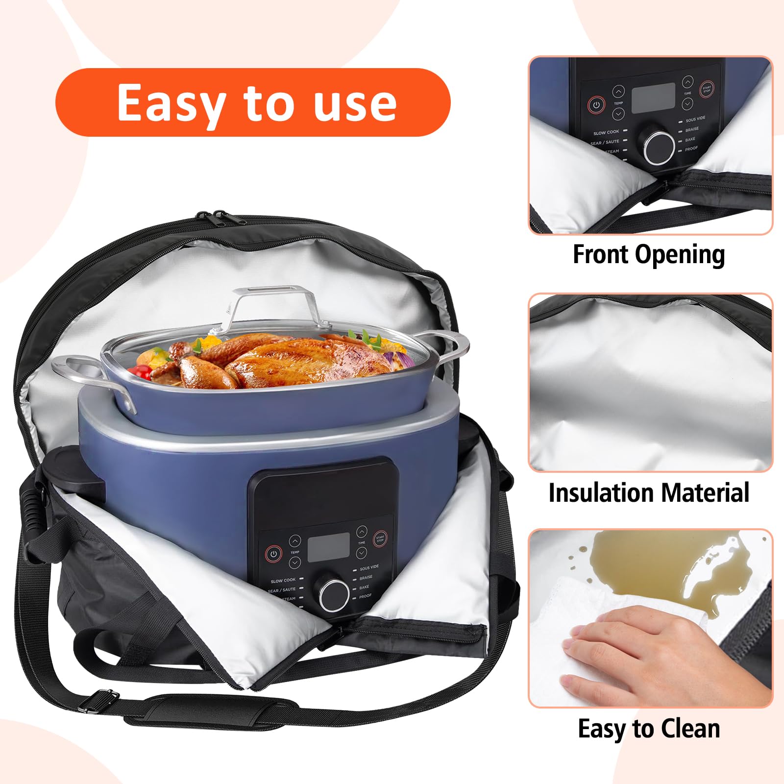 Blackhoso Ninja Crock Pot carry bag side pocket for utensils.