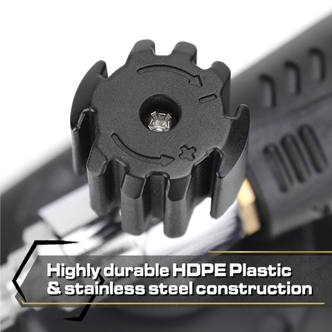 Blackline foam cannon adjustable foam fan directs vertical or horizontal spray for consistent cleaning.