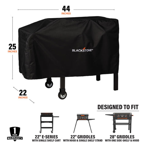 Blackstone 1529 cover dimensions 44x22x25 inches.