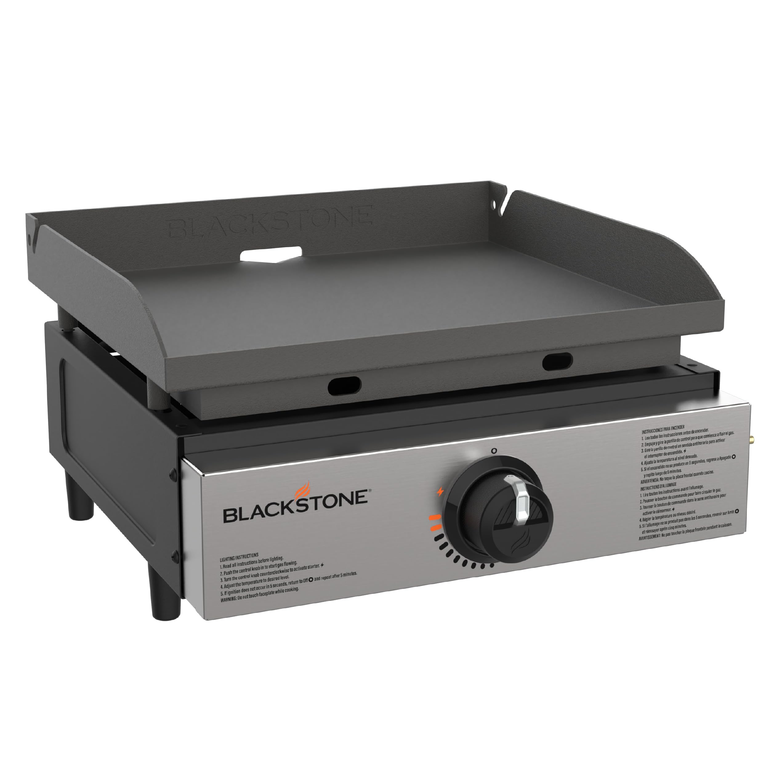 Blackstone 17-inch tabletop griddle front plate eases outdoor cleanup