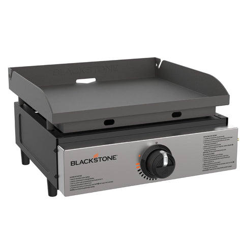 Blackstone 17-inch tabletop griddle front plate eases outdoor cleanup