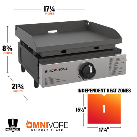 Blackstone 17-inch griddle side view shows portable camp-ready design