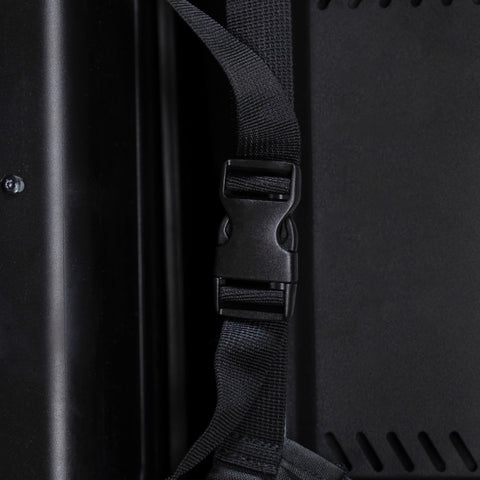 Secure buckle on the BLACKSTONE cover ensures snug fit in windy conditions
