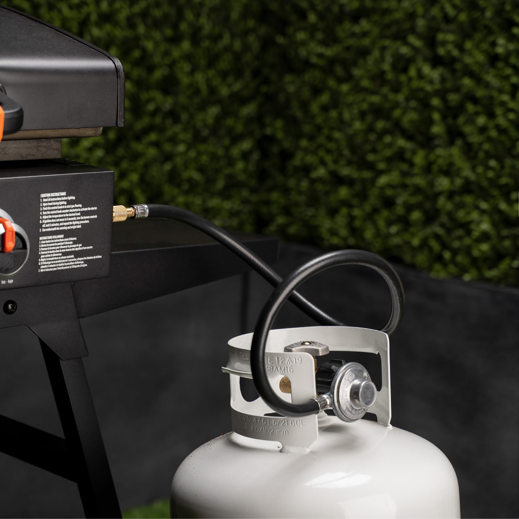 Blackstone 5471 3-foot hose extension shown in use with a tabletop griddle