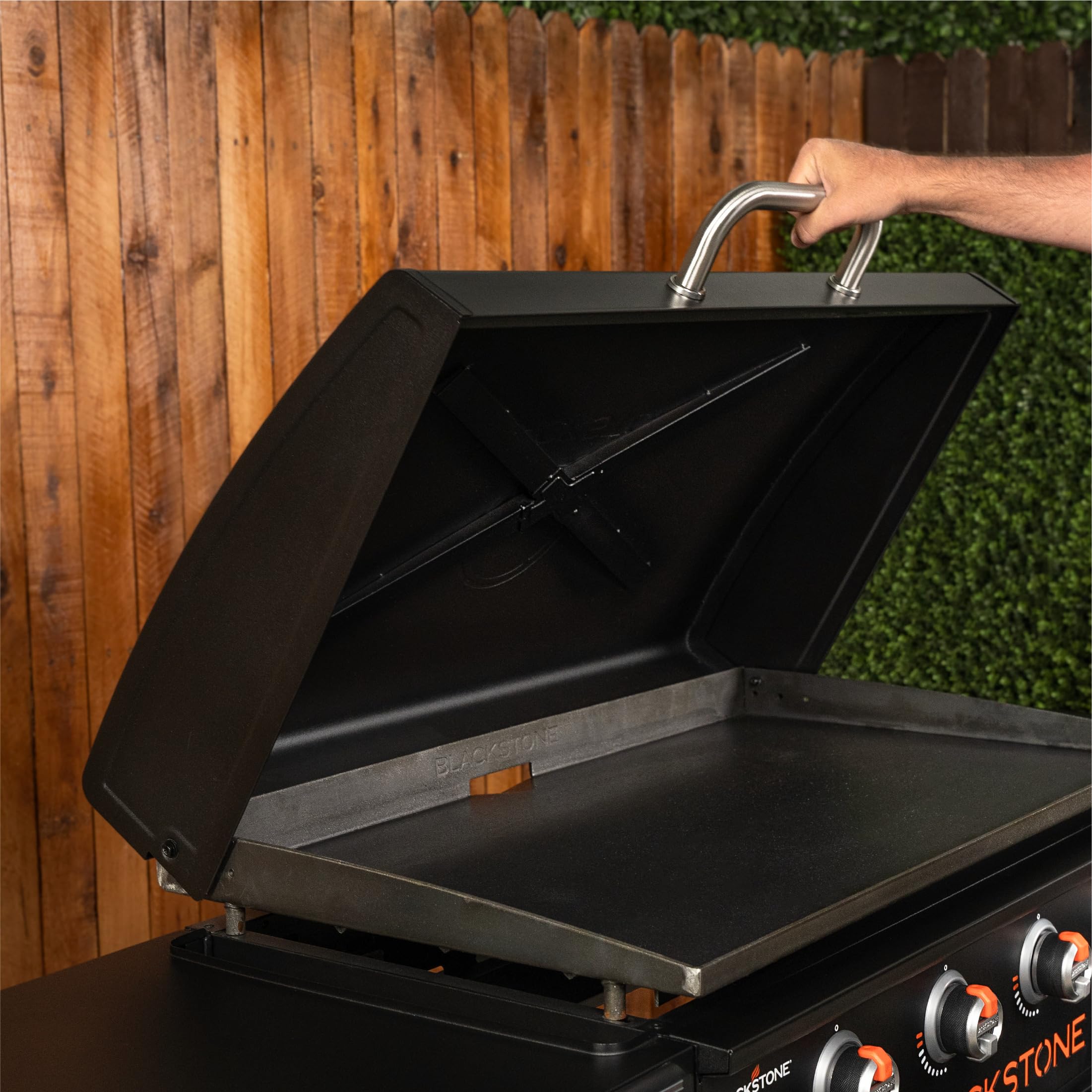 Blackstone 5856 Omnivore Hood is compatible with rear-grease management Blackstone models.