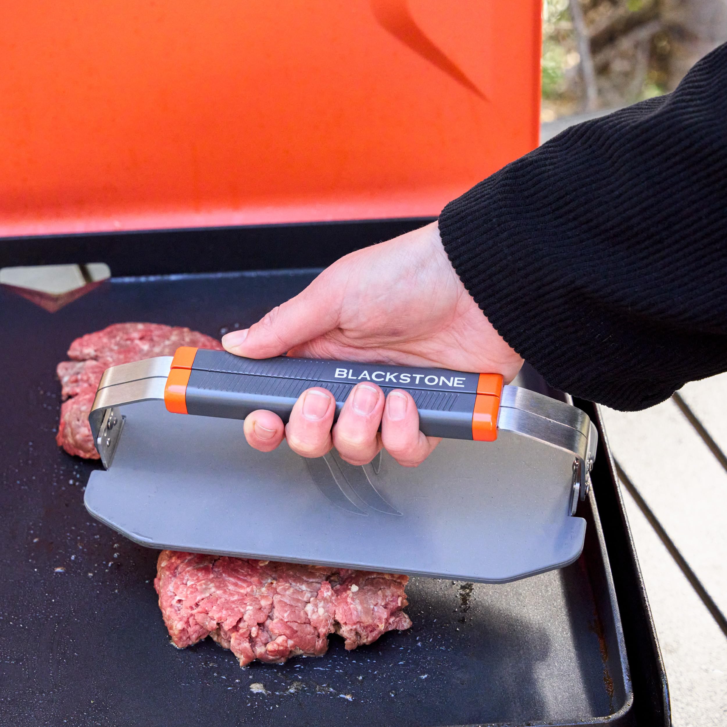 Blackstone 5987 OTG collapsible griddle press is dishwasher-safe for easy cleanup.