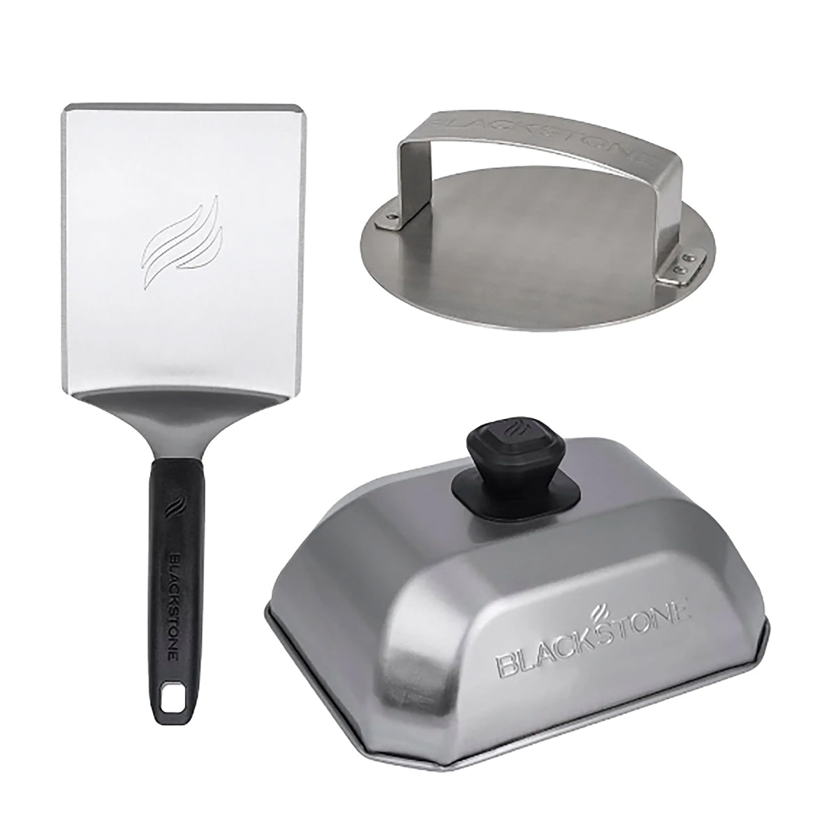Blackstone Hamburger Kit spatula flip for precise, even searing on the grill.