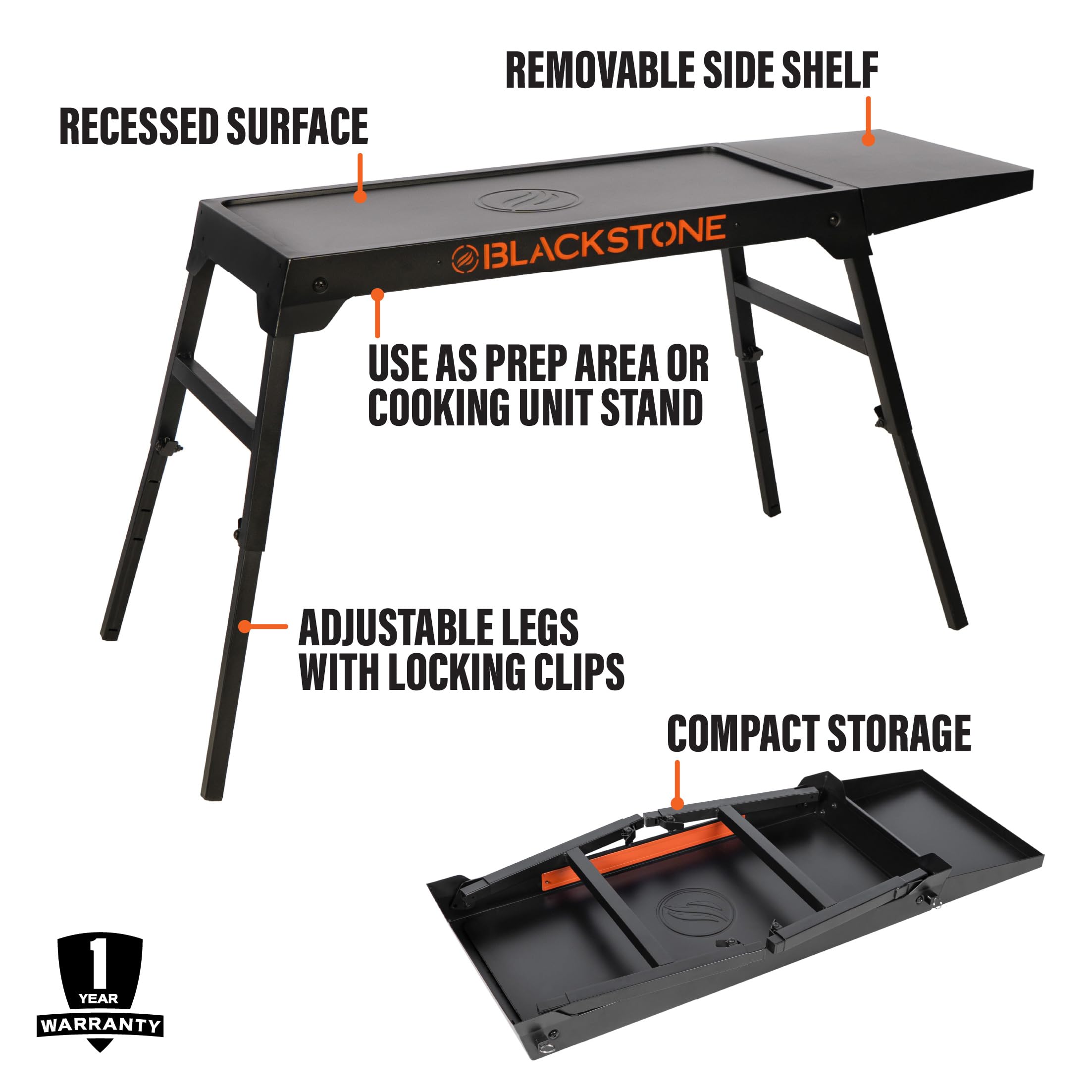Removable side shelf adds extra prep and serving space.