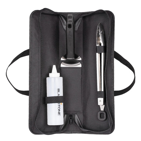 Blackstone tabletop 5-piece griddle tool kit with spatulas and tongs for easy griddle flipping.