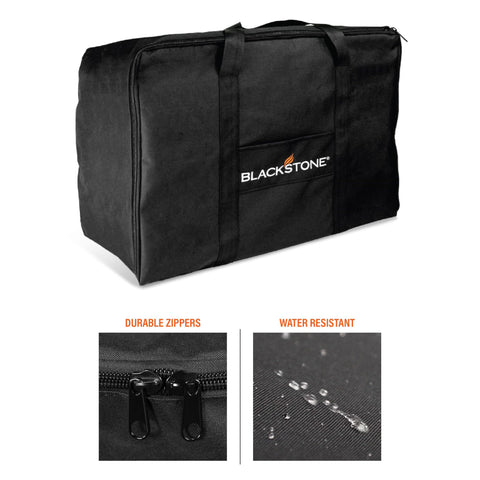 Cinch straps secure the griddle bag for secure travel