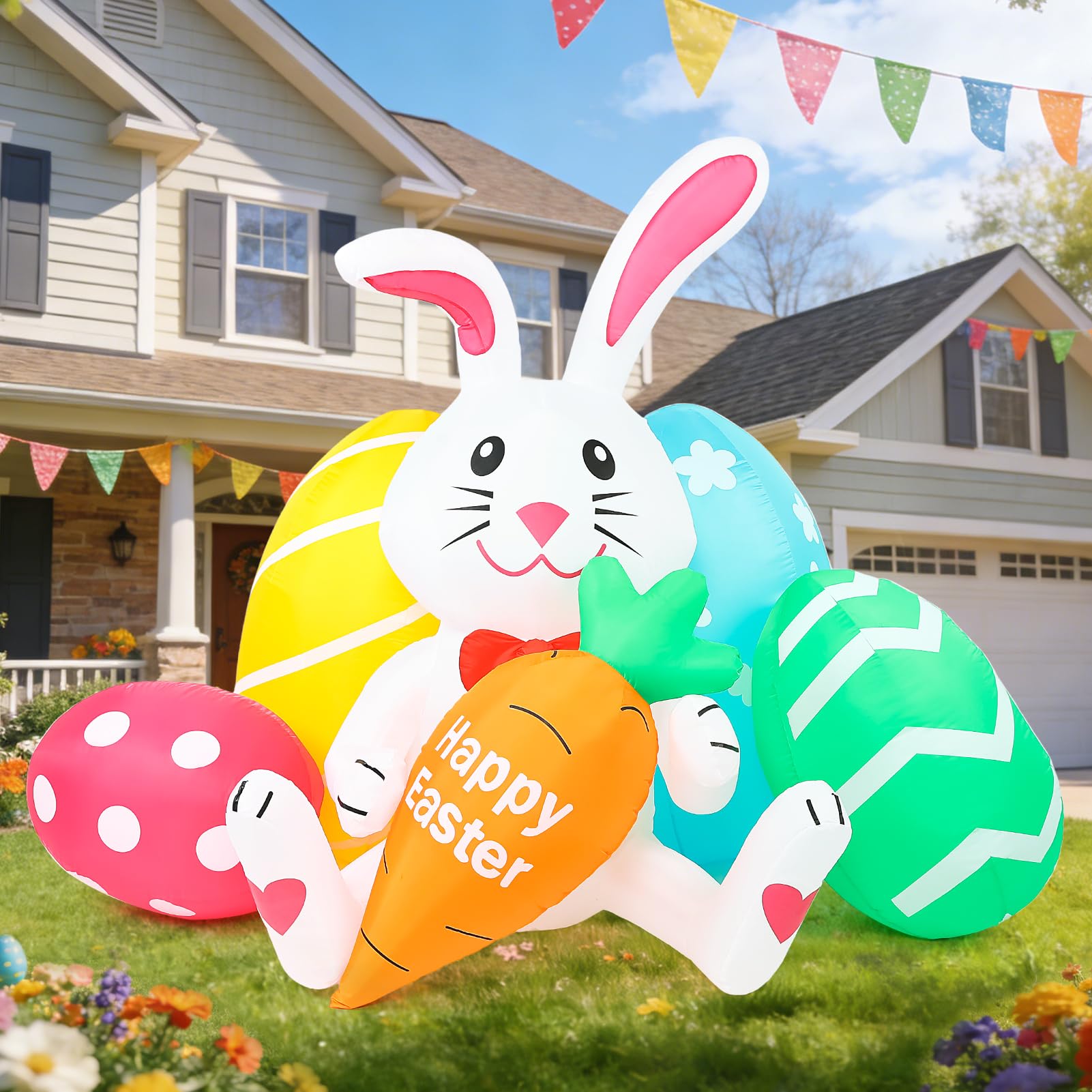 Blafly colorful eggs detail enhances backyard decoration with spring vibes
