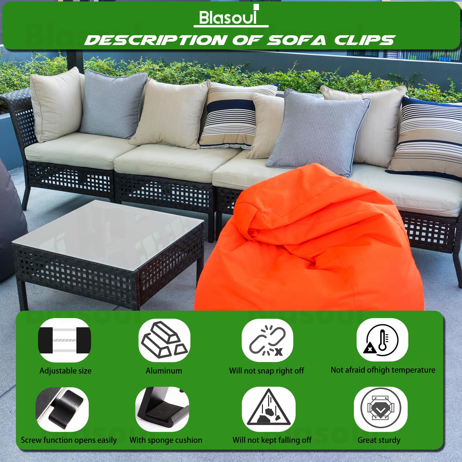 Blasoul seamless wind resilient seating keeps sofas aligned outdoors