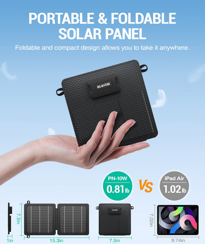 BLAVOR solar panel unfolded for charging devices during hikes using dual USB outputs.