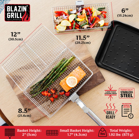 Blazin' Grill detachable-handle basket makes flipping safer and easier.
