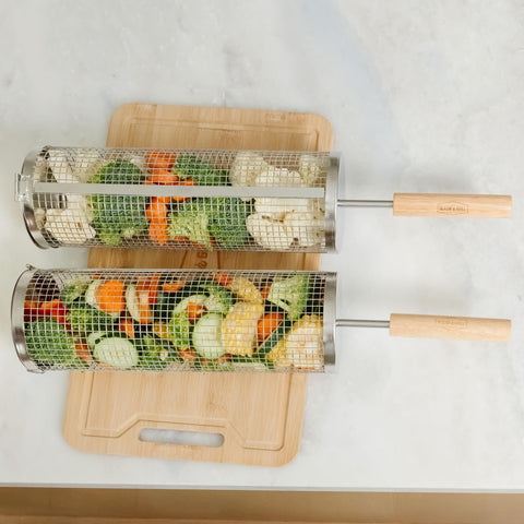 Blazin' Grill rolling basket mesh detail supports sturdy cooking with airflow.