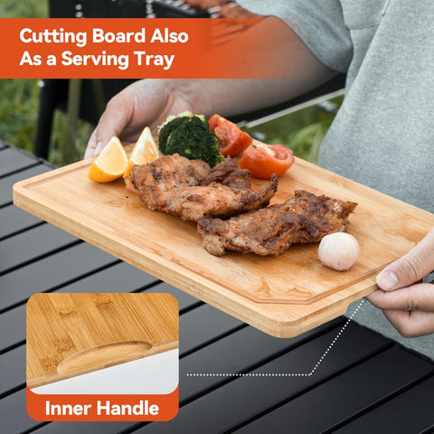 BLAZPATH bamboo cutting board with juice groove as prep and serving surface.