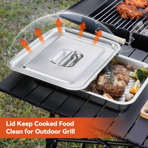 BLAZPATH matching grill lids with handles for clean marinated meat and easy cover.