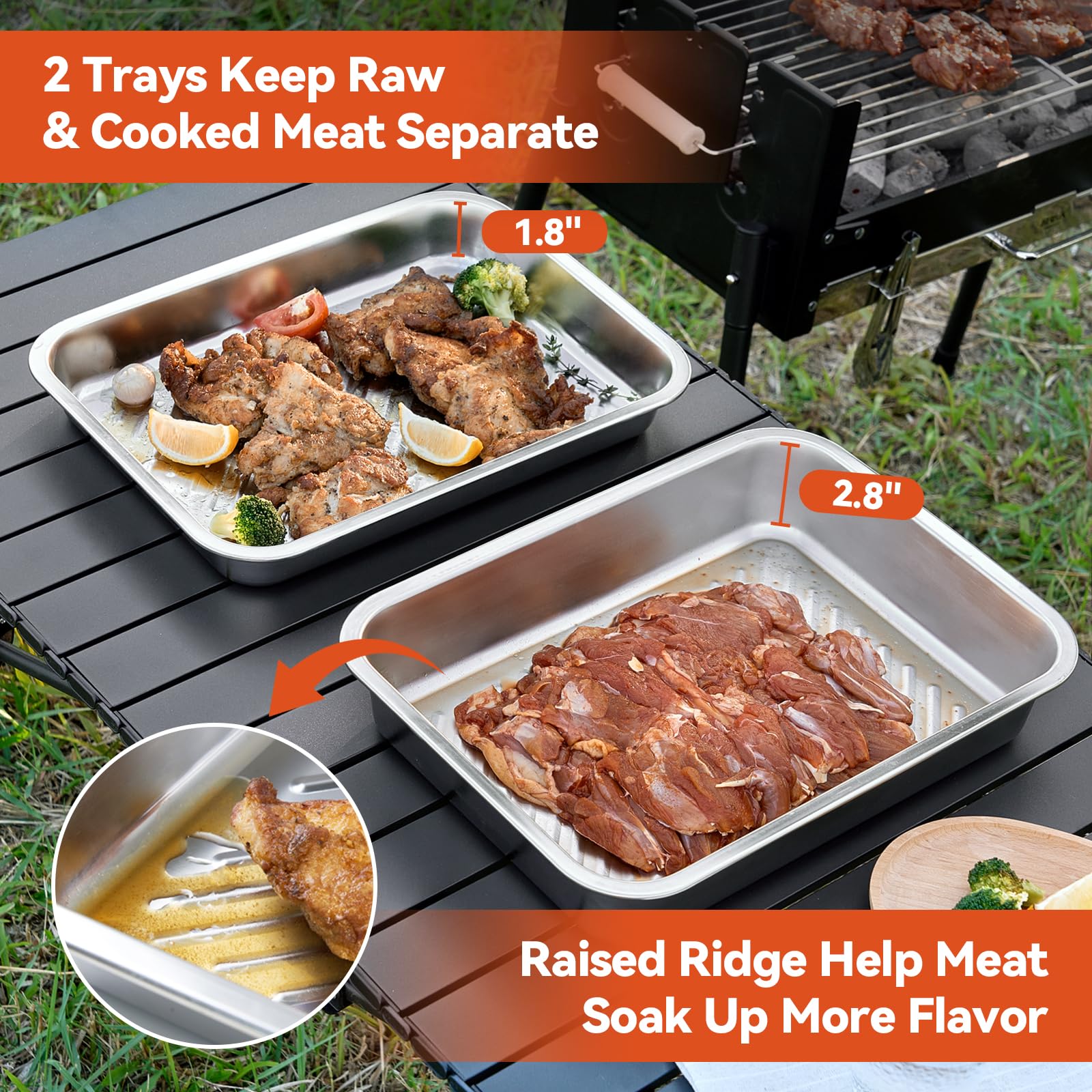 BLAZPATH shallow serving tray keeps grilled meat crisp and draining excess oils.