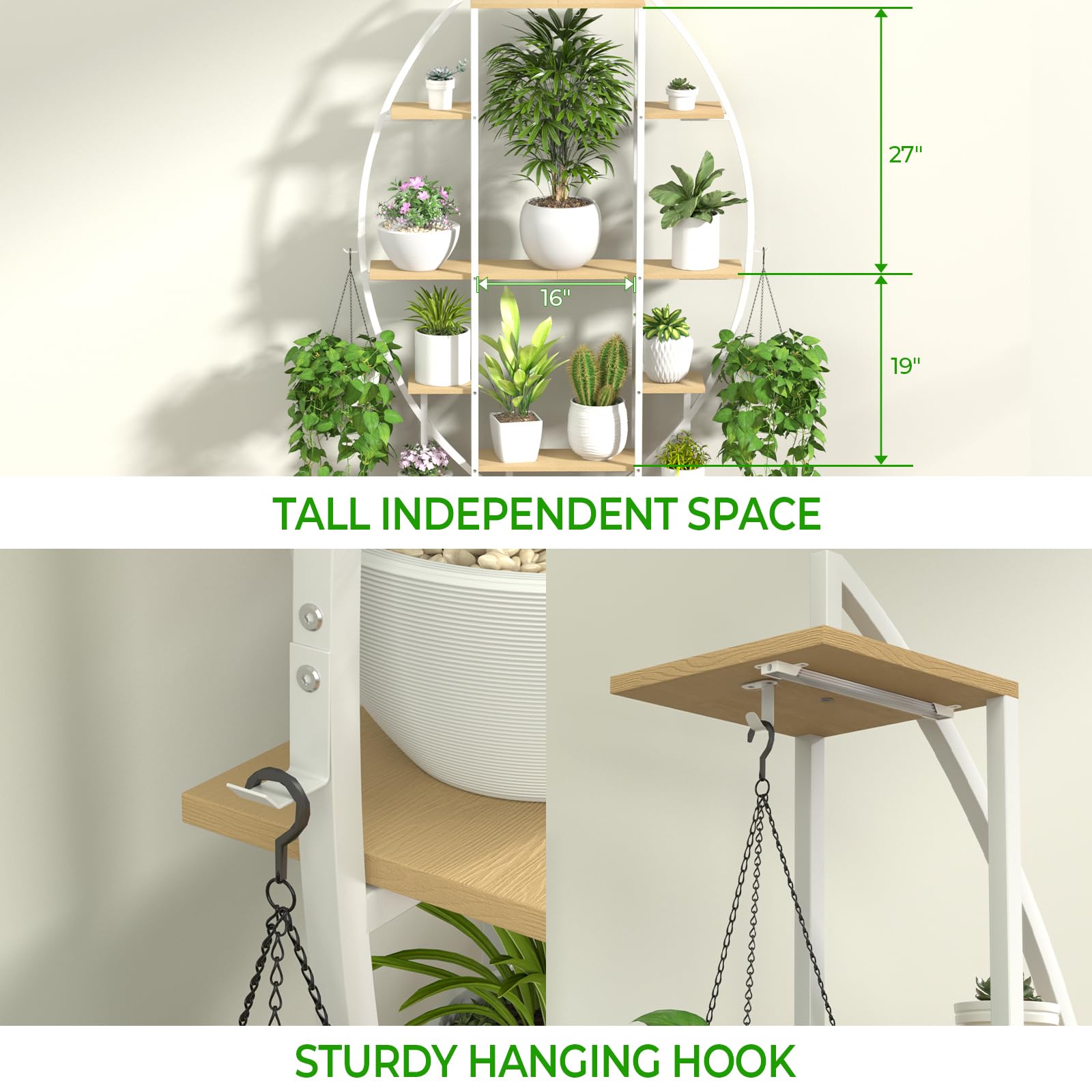 BLAZPATH half-moon plant shelf side B with built in grow lights keeps tall indoor plants well lit
