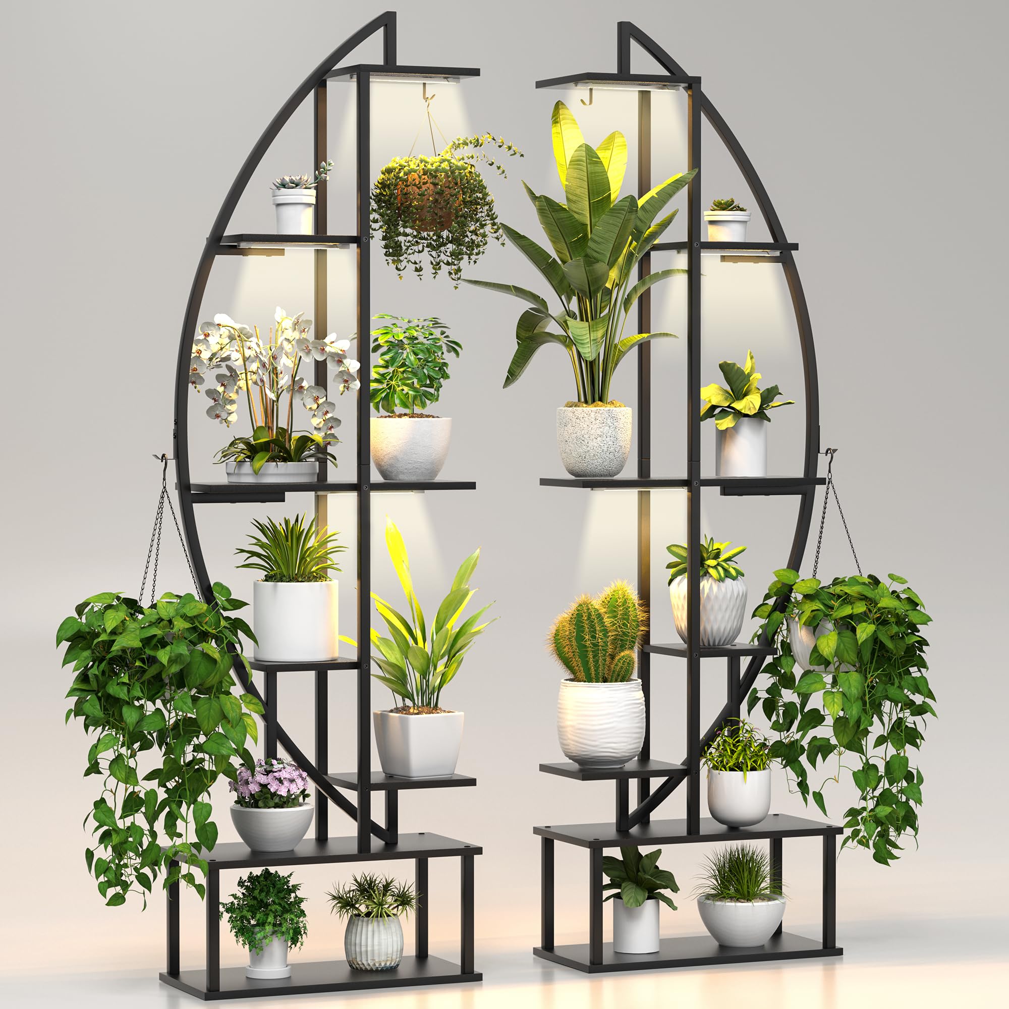 Blazpath plant stand with six grow lights illuminating indoor greens