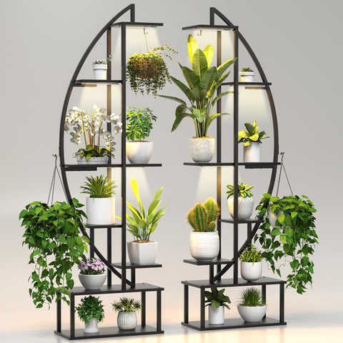 Blazpath plant stand with six grow lights illuminating indoor greens