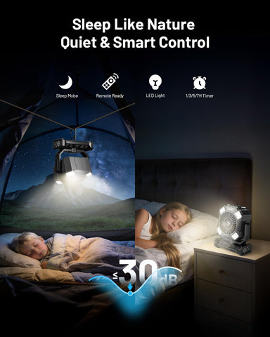 BLBS misting fan hanging hook enables versatile tent or RV placement.