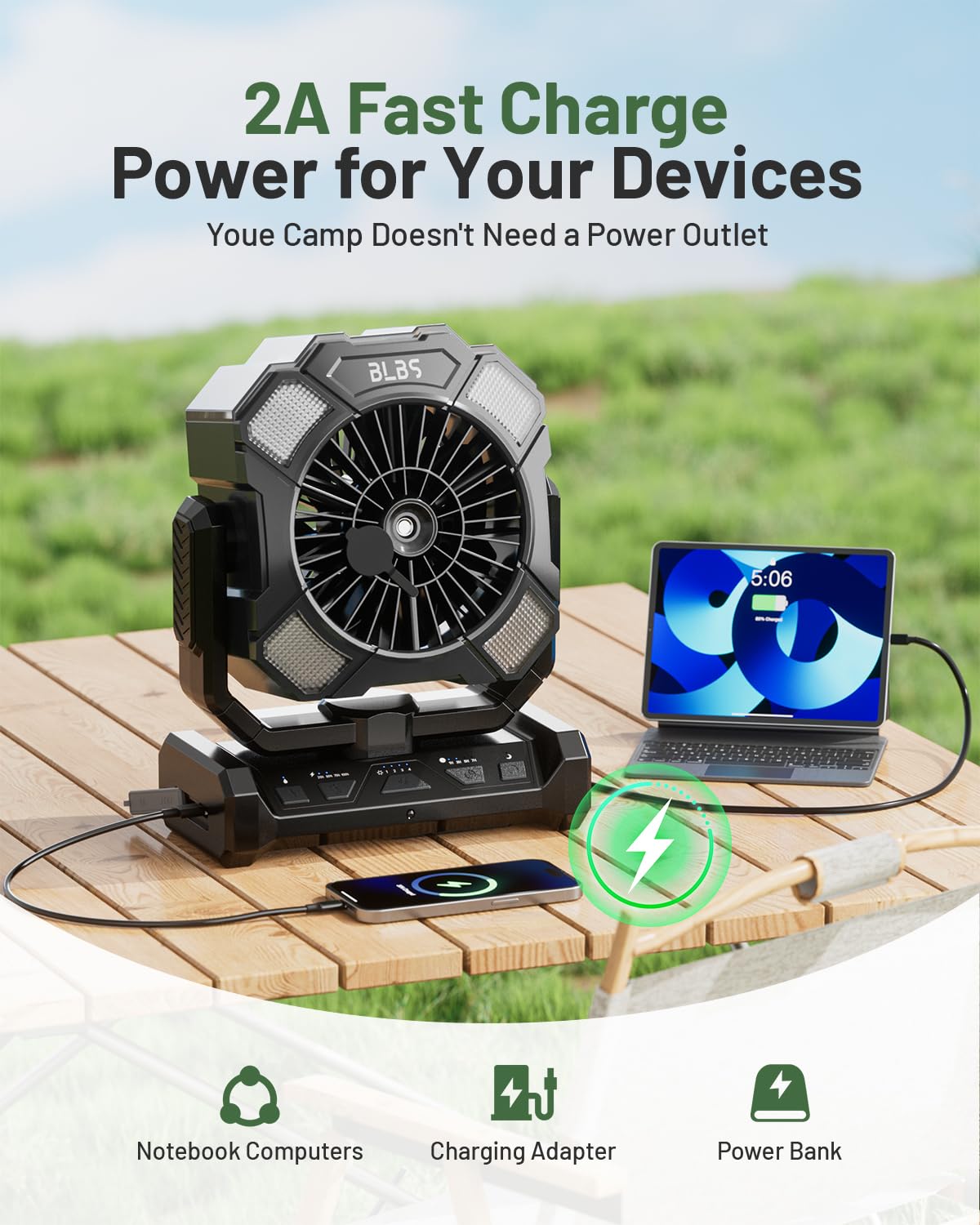 BLBS misting fan speed dial demonstrates 4 customizable speeds.
