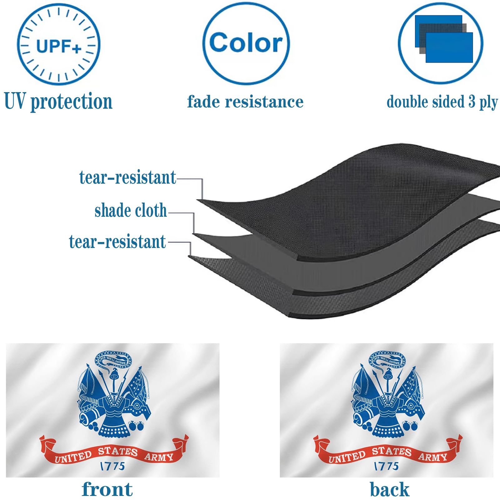 Bleshope army flag three-ply construction enhances durability in outdoor settings