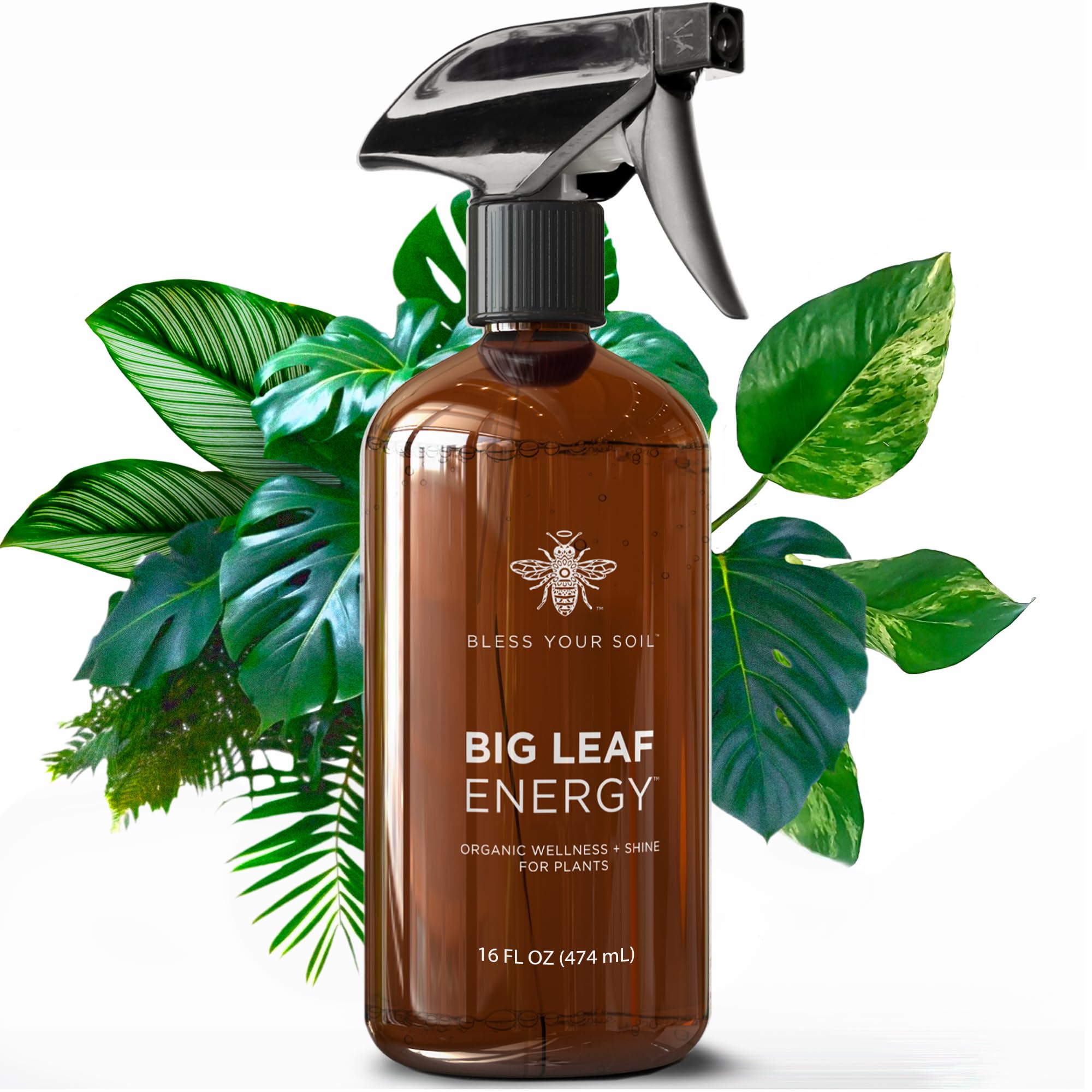 Bless Your Soil Big Leaf Energy bottle front with neem oil formula