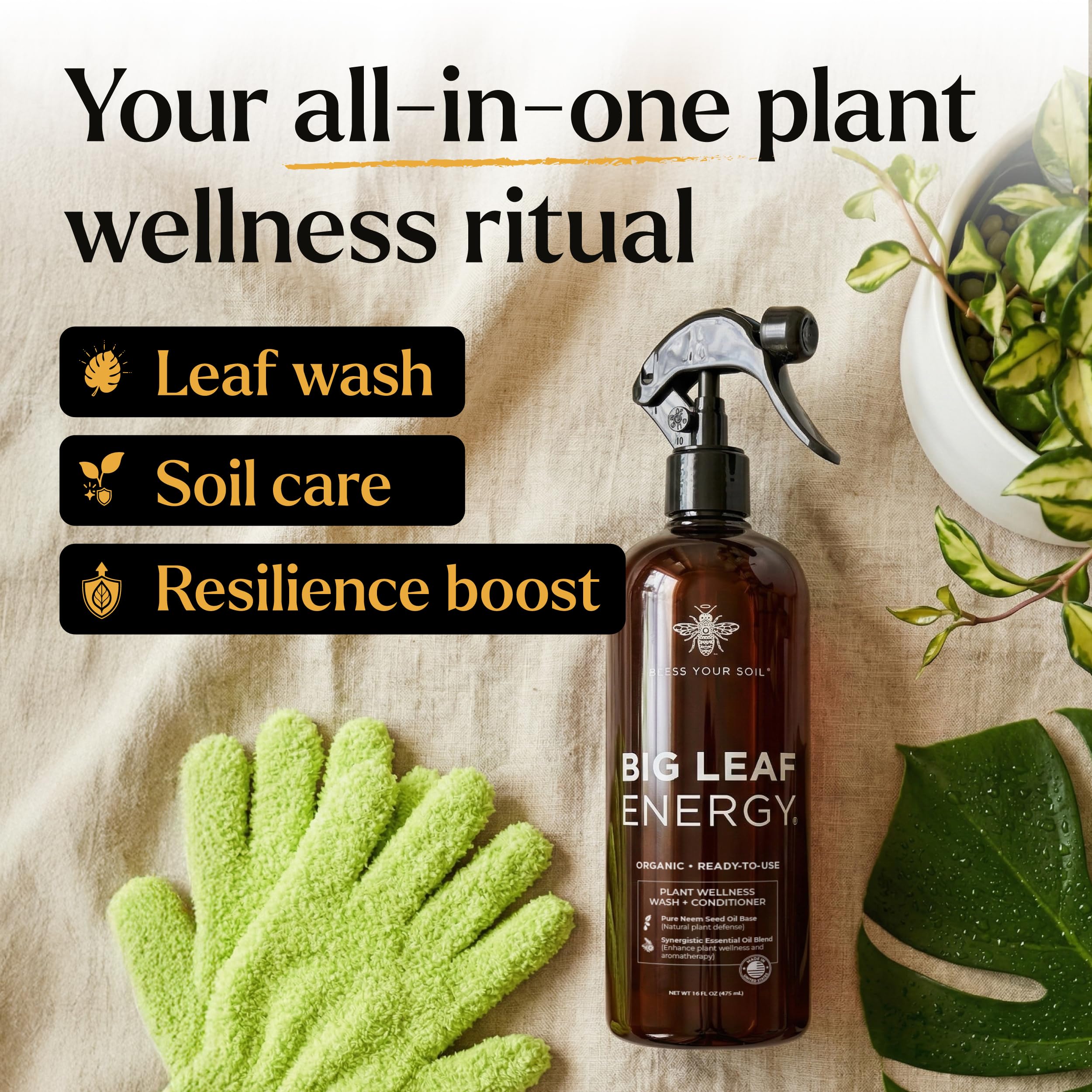 Bless Your Soil Neem Oil Spray being diluted for lighter applications.